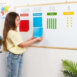 Simply magic 131+4 PCS Jumbo Colorful Magnetic Base Ten Blocks for Math + Headings - Place Value Manipulatives Magnets, Math Manipulatives, Base 10 Blocks, Counters for Kids, Classroom Must Haves