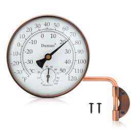 Dunuo 4" Brass Outdoor Thermometer, Indoor Thermometer for Room – Analog Wall-Mount Temperature Gauge with Humidity – Decorative for Patio, Garage, House, Greenhouse, Window, Antique Bronze