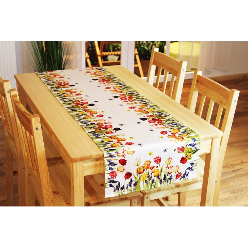 Kamaca Series Tulips and Butterflies Tablecloth, High-Quality Print Motif with