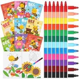 Funrous 24 Pcs Bee Coloring Books Bulk with 24 Stackable Crayons Spring Theme Drawing Books Flower Butterfly Honeycomb Insect Mini Activity Booklets Bee Party Favor Supplies Birthday Gift Bags Fillers
