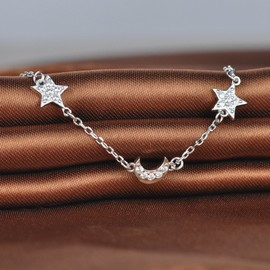 Infinite U Elegant Stars Moons Womens Link Charm Bracelet 925 Sterling Silver Cubic Zirconia Adjustable Hand Chain, Silver
