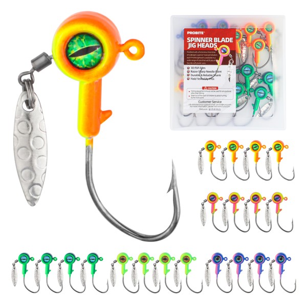 PROBITE Spinner Blade Jig Heads, 20pcs Fishing Jig Hooks with