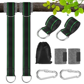 M METERXITY Tree Swing Straps Hanging Kit, 9.8FT Polyester Heavy Swing Rope Holds 2200LBs with Lock Spring Snap Swivel for Swings/Hammocks, Outdoors Strap with Tree Protector [Green]