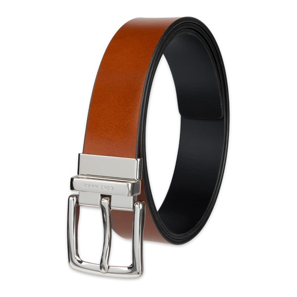 Cole Haan Men's Reversible Embossed Logo Loop Casual Belt, Tan/Black,