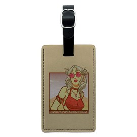 Boho Chic Bohemian Woman in Desert Rectangle Leather Luggage Card ID Tag