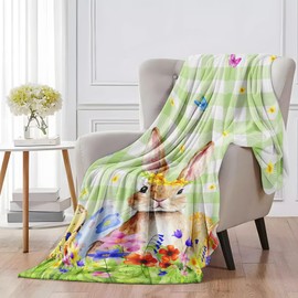 Fleece Throw Blanket Super Soft Warm Flannel Spring Easter All Season Use Blankets for Couch, Sofa Bed, Cozy,Fuzzy and Lightweight,Eggs Bunny Cute Rabbits,50x60 Inches