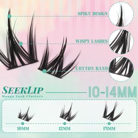 Lash Clusters Manga Eyelash Clusters C Curl Spiky Natural Cluster Eyelashes 120PCS Anime Natural Look Cluster Seeklip Eyelash Extensions for DIY at Home (Pulse C-10-14Mix)