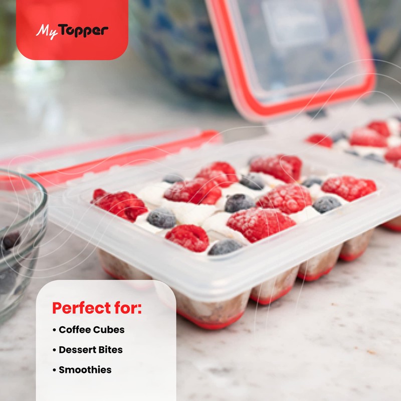 IceTopper Plus Ice Cube Tray with 2 Attached Lids -