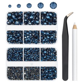 qiipii 3060PCS Ink Blue Resin Rhinestones for Crafting Montana Blue Flatback Crystal Stones 2mm 3mm 4mm 5mm 6mm Diamonds Gems Charms Supplies for Nails Face Eyes Makeup Body Tumblers Bottles Crafts