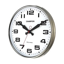 Bold Champion Classic Sweeping Seconds Hand Quartz Wall Clock with Domed Glass Lens (Silver)