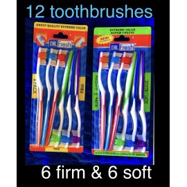 Dr. Fresh 12 Toothbrushes for Whole Family 6 Soft + 6 Firm. multi-Level Bristles