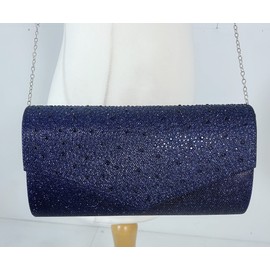 LeahWard Women's Diamante Clutch Bag Wedding Evening Handbag Prom (Navy)