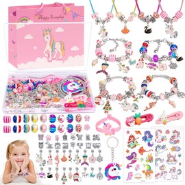 Kit Para Hacer Pulseras De Abalorios Para Niñas De 73 Piezas,Kit Artesanía Pulsera Manualidades Diy Set Para Niñas,Juguete Y Regalo Para Niña,Regalo De Vacaciones(73)