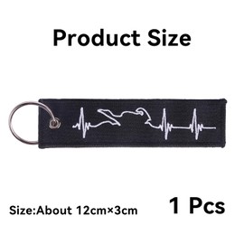 Schlüsselanhänger Motorrad,Herzschlag Bestickt Motorrad Schlüsselanhänger aus Stoff,Bestickt Heartbeats Schlüsselanhänger Stoff mit Schlüsselring,für Motorrad Quad ATV(130 x 28 mm,Schwarz)