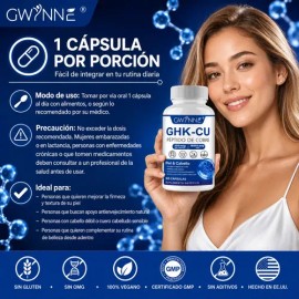 Gwynne Péptido De Cobre Ghk-cu 200mcg,90 Cápsulas De Alta Potencia Promueve La Reparación De La Piel,la Elasticidad Radiante De La Piel,el Anti-envejecimiento Y El Apoyo Al Crecimiento Del Cabello