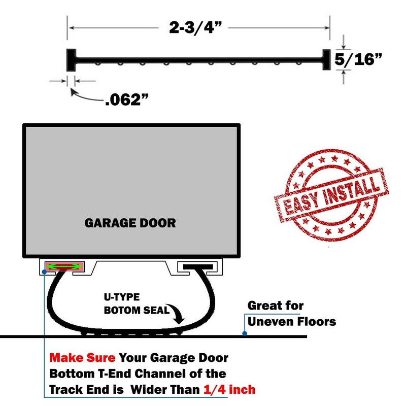 Garage Door Bottom Weather Seal T-Ends 20' Long, Black Strip