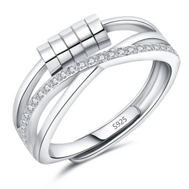 Kamise Silver Anxiety Ring, 925 Sterling Silver Anxiety Women's Rings, Open Adjustable Anti-Stress Ring, Decompression Rings, Unisex Infinity Fidget Spinner Ring, Mood Ring, stone, Pearl, zirconia