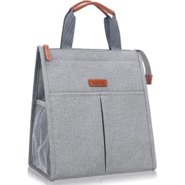 Lacdo Lunch Bag Cooler Bag Thermal Bag Lunch Bag for Women Men Lunch Bag Insulated Bag Foldable Lunch Bag Cool Box for Work School Travel Picnic with Foil Lining Waterproof Grey