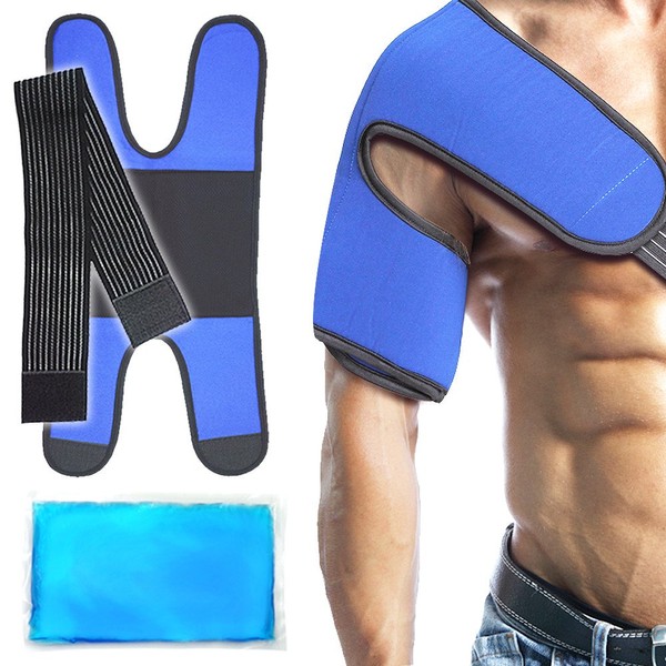 Adjustable Shoulder Support Brace for Men and Women, Shoulder Brace Includes Hot and Cold Gel Pack for Frozen Shoulder, Rotator Cuff Pain Relief, Adjustable Shoulder Strap(9" X 5.5")