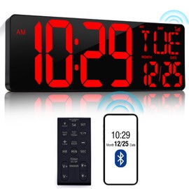 CYMHCHL 17.2" Large Digital Wall Clock Bluetooth Auto Time Sync Digital Clock Large Display Auto-Dimming/DST Led Wall Clock with Date Week Big Timer for Living Room Classroom Garage Gym Decor