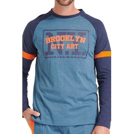SORBETTO Men's stylish pyjamas as long pyjamas or short shorty made of cotton, Long sleeve light blue/orange