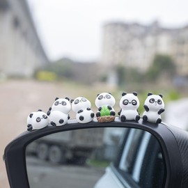 Mini Resin Panda and Orange Car Rear View Mirror Accessories, Funny Dashboard Decorations, Cute Car Interior Decors Ornament Gifts (Set of 6)