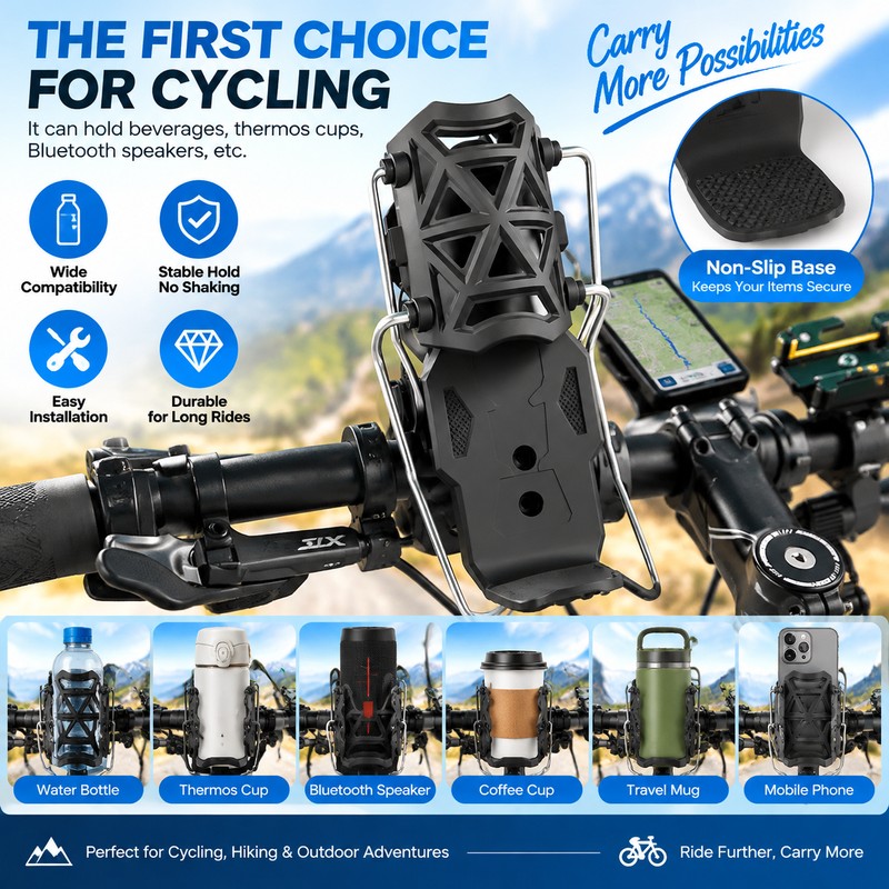 Motorcycle & Bike Cup Holder for Handlebar – Automatic Clamping