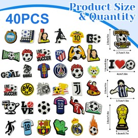 AYSYR 40 Pcs Football Charms for Croc,PVC Charms Football for Croc,Cartoon Soccer Charm Boys,Charm for Kids Adults Women Men,for Bracelet Wristband Bag Shoes Decorations