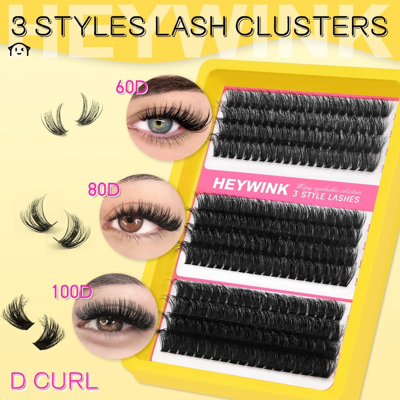 HEYWINK Lash Clusters Kit 60D 80D 100D Thick Cluster Eyelash
