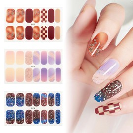 42 Pcs 3 Sheets Nail Stickers Wraps Polish Strips Gradient Stickers Glitter Self Adhesive DIY Art Decals Strips for Women Girls Acrylic Manicure Tips Decor with 1 Pcs Nail Files,Style13