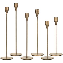 Brass Taper Candle Holders: Set of 6 Tall Candlestick Holder for Table Centerpiece Metal Gold Candles Stick Holders Candle Stand Brushed Wedding Decor