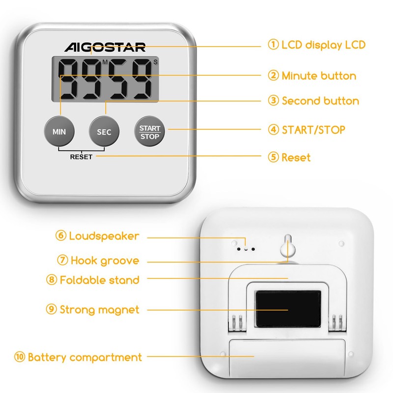 Aigostar Timer - Digital Kitchen Timer with Large LCD Display,