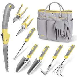 10 Piece Stainless Steel Gardening Tool Set W/ Ergonomic Handles Durable Tote US