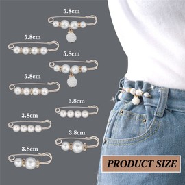 8 Pcs Pearl Brooch Pins Faux Pearl Rhinestones Brooches for Women Safety Pins for Clothes Sweater Shawl Clips Pants Extender Dressing Accessories