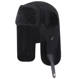 Harssidanzar Lambskin Shearling Winter Hat for Men and Women Genuine Leather Trapper Hat Aviator Hat with Ear Flaps CU603EU, black