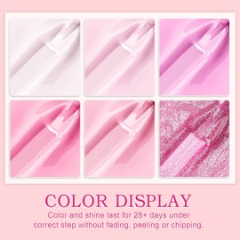 YSUVIN Semi-Permanent Nail Polish, 6 Colors Pink Series, Light Pink Nude Pink Red White Pink Glitter Semi-Permanent Nail Polish, Soak Off UV/LED Lamp Nail Polish DIY Manicure Nail Art Set, 8ml