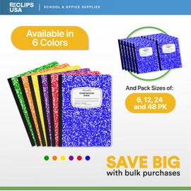 Composition Notebooks, (6 Pack), Wide Ruled Composition Notebook, Marble Composition Notebook, 100 Sheets, 200 Pages (6, Blue)