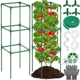Lezmarket 2 Pack Tomato Cages for Garden, Tomato Trellis for Raised Garden Bed with Plant Clips and Twist Ties for Climbing Plants, 43 inches ﻿ ﻿