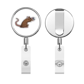 Rat Binocular Cartoon Round ID Badge Key Card Tag Holder Badge Retractable Reel Badge Holder with Belt Clip