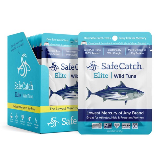 Safe Catch Elite Lowest Mercury Solid Wild Tuna Steak, 3 oz Pouch. The Only Brand To Test Every Tuna for Mercury (Pack Of 12)