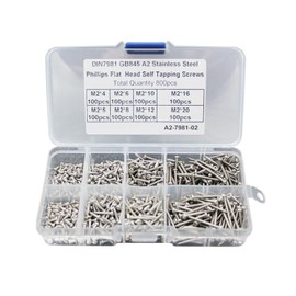 DIGISHUO 800Pcs M2 Kit Assorted 304 Stainless Steel Self Tapping Screw Phillips Pan Head Rivet