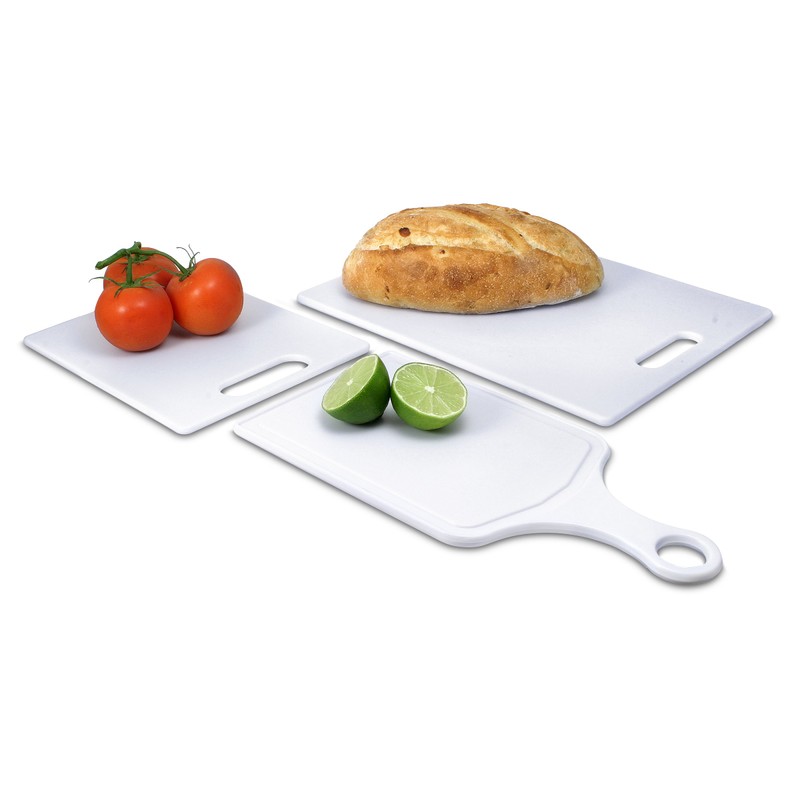 Farberware Plastic Cutting Board, Set of 3 with Paddle, White