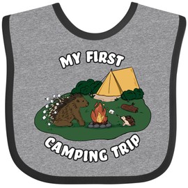 inktastic My First Camping Trip-Camping Hedgehog Baby Bib Heather and Black 3600b