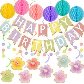 Colorful Happy Birthday Banner Decorations Kit for Women Girls, Pre-Strung Birthday Party Decorations with Happy Birthday Sign Banner, Tissue Paper Pom Poms, Circle Dot Garland, Hanging Decoration