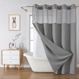 eachope Grey No Hook Waffle Weave Shower Curtain with snap-in Liner Replacement, 230GSM Waterproof Fabric Hotel Shower Curtain Set for Bathroom, Through Mesh Top Window,71Wx74H