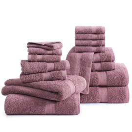 LANE LINEN 16 Piece Bath Towels - 100% Cotton Towels for Bathroom, Premium Quality Hotel Towels, Highly Absorbent Bathroom Towel Set, 4 Bath Towels, 4 Hand Towels, 8 Wash Cloths - Wishful Mauve