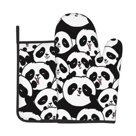 Panda Oven Mitts Pot Holders Set of 2, Kitchen Heat Resistant Hot Pads for Women Men Cooking BBQ Baking