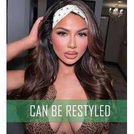 Emistar Yaki Straight Headband Wigs for Black Women Synthetic Soft As Human Hair Wear And Go Glueless Half Wig Natural Black Wig with Headband Attached (Mixed Brown, 20 Inch)