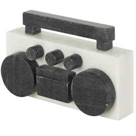 Deco 79 Marble Radio Decorative Sculpture Radio Home Decor Statue with Black Accents, Accent Figurine 8" x 2" x 5", White