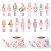 CNhoqc Christmas Nutcracker Sticker Rolls - 1000Pcs Pink Nutcracher Self-Adhesive